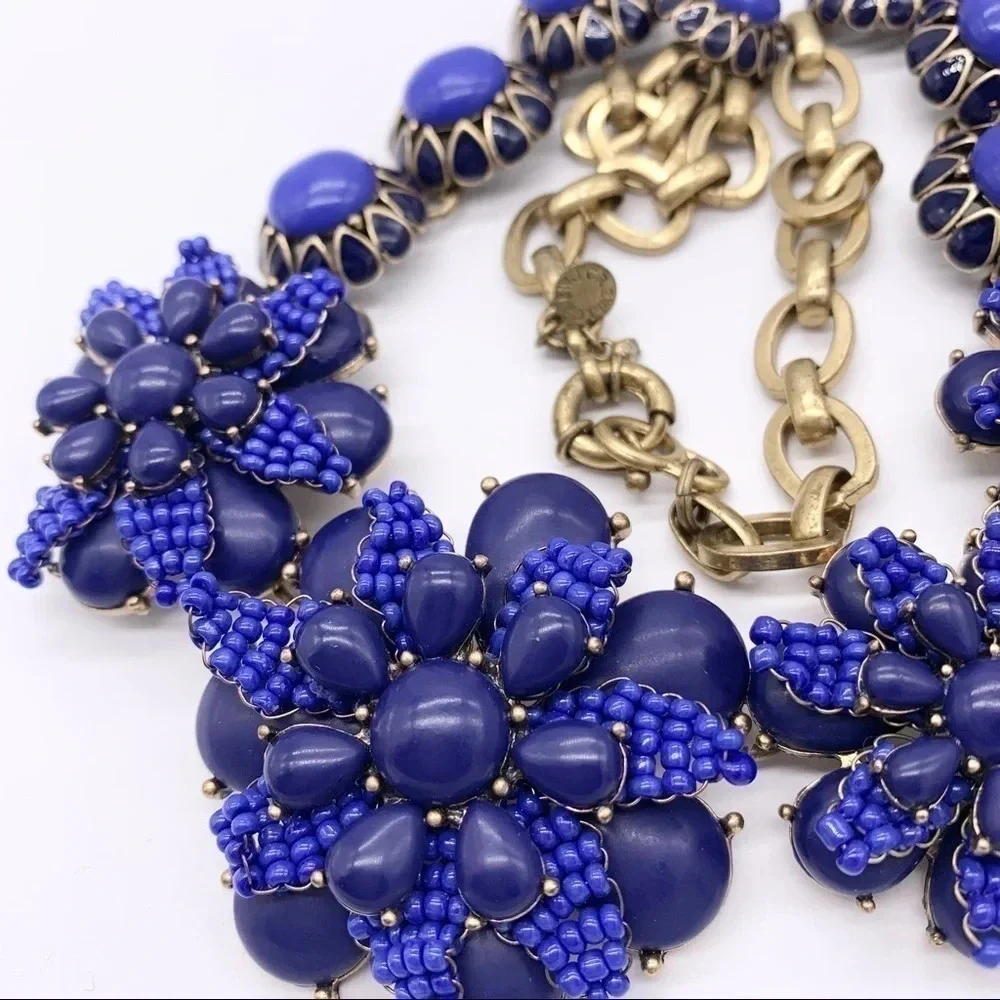 J. Crew Azalea Flower Beaded Blue Necklace